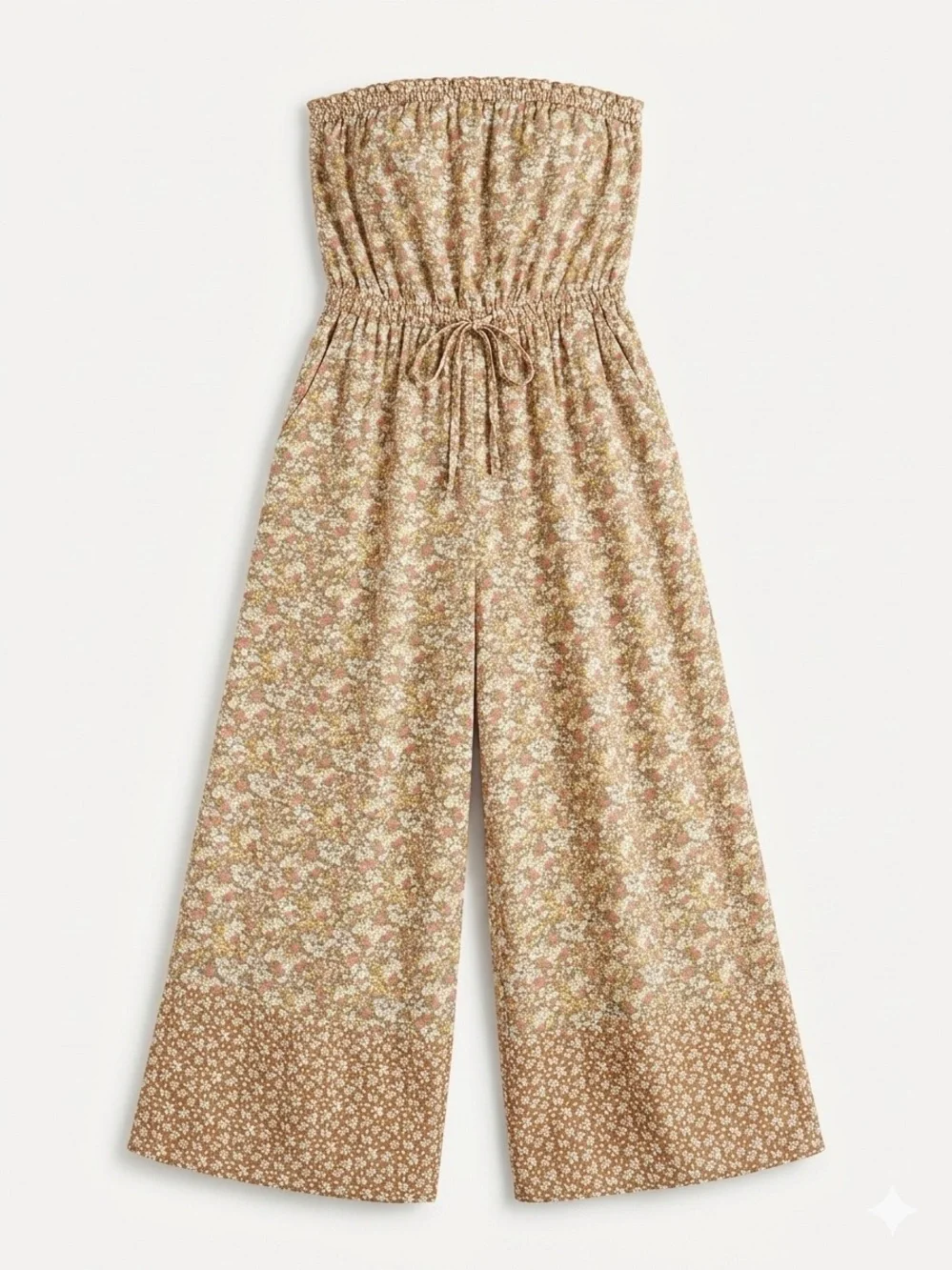 Boho Floral AE Wide Leg Cottagecore Strapless Floral Jumpsuit with Waist Tie XL - Picture 1 of 9